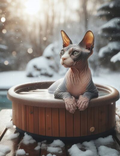 sphinx cat jacuzzi outdoors winter blure bokeh winter nature background ai generative sphinx cat jacuzzi outdoors 304347212